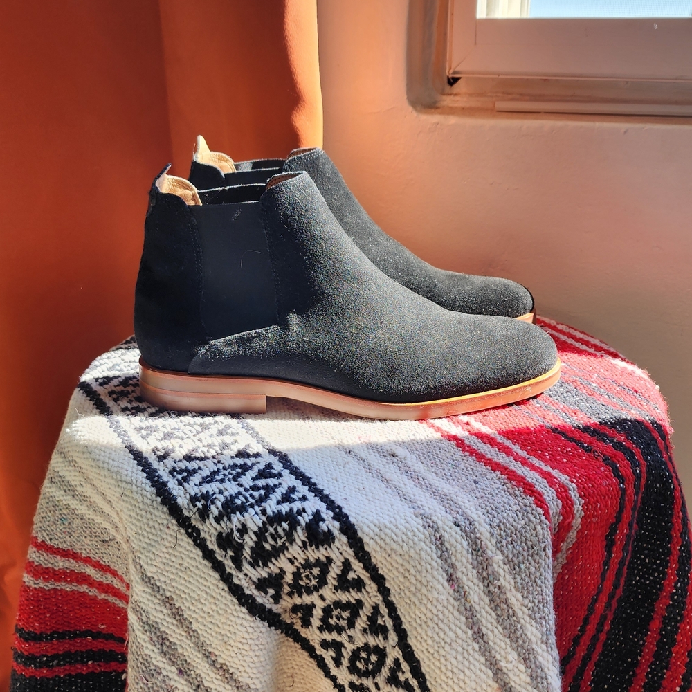 H by Halston dark blue Boots with Tan Soles